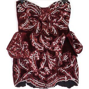NWOT ASOS LUXE Velvet Embellished Bandeau Mini Dress in Burgundy/White Size US 8